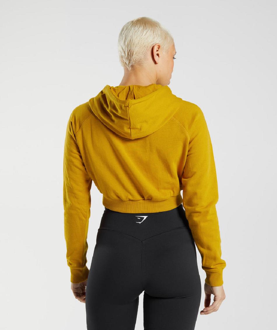 Gymshark Training Cropped Ženske Majica S Kapuljačom Žute | HR 3567KOR